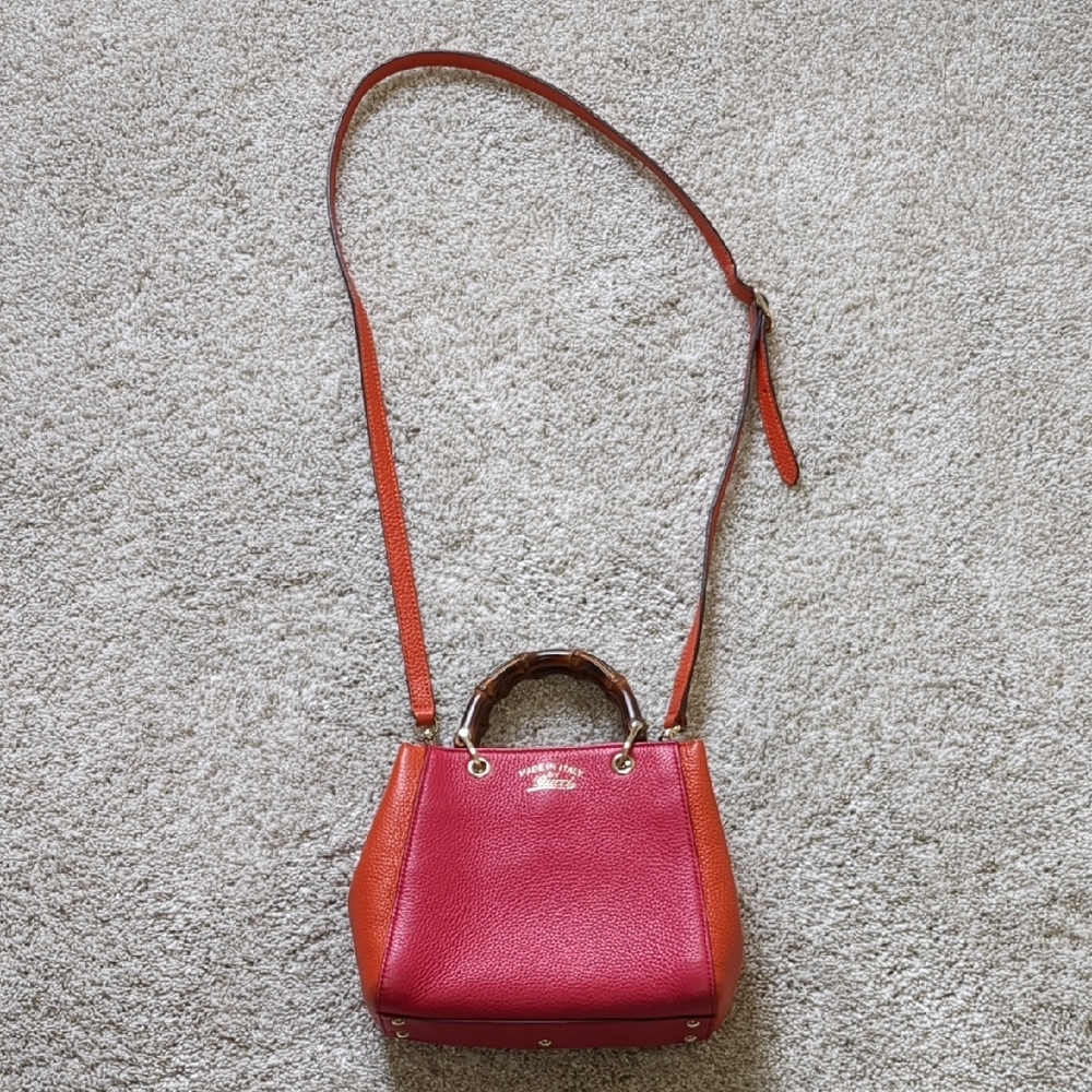 Gucci Pink and Orange Bamboo Small Shopper - EUC